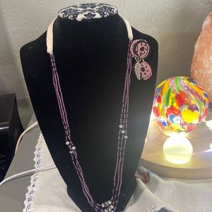 Native American- Handmade beaded necklace with a beaded brooch